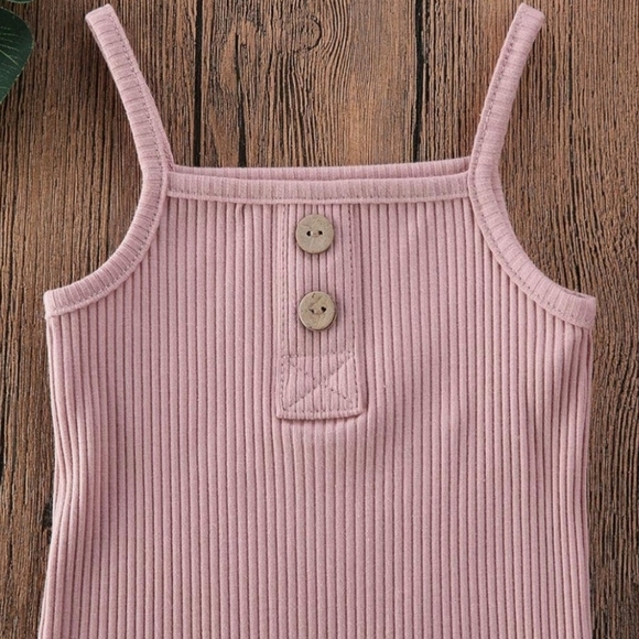 Baby Girl Ribbed Two-Piece Set Dusty Pink Bodysuit & Ruffle Bloomer Outfit 6-9M - Picture 3 of 5